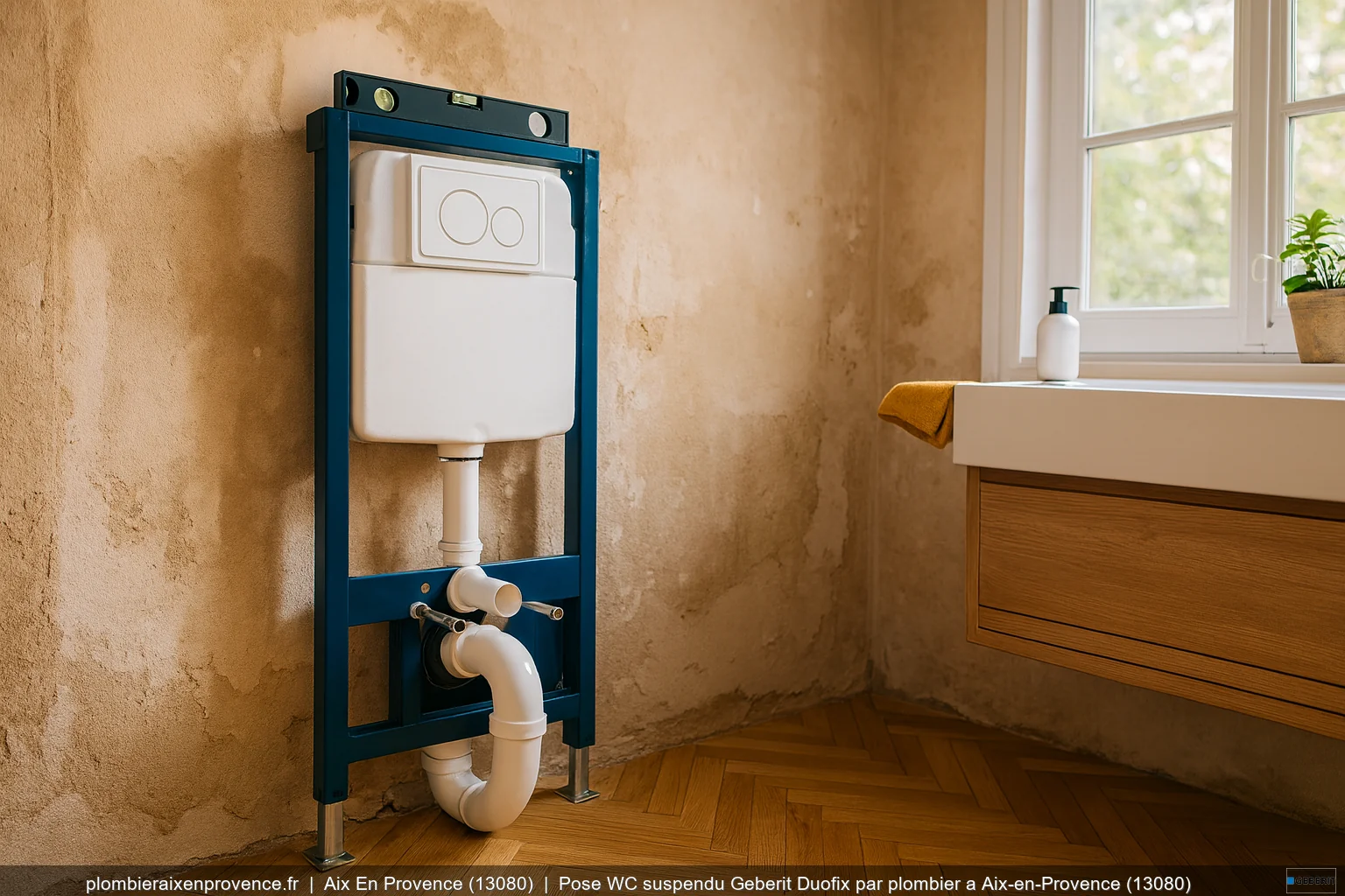 Pose WC suspendu Geberit Duofix par plombier a Aix-en-Provence (13080)